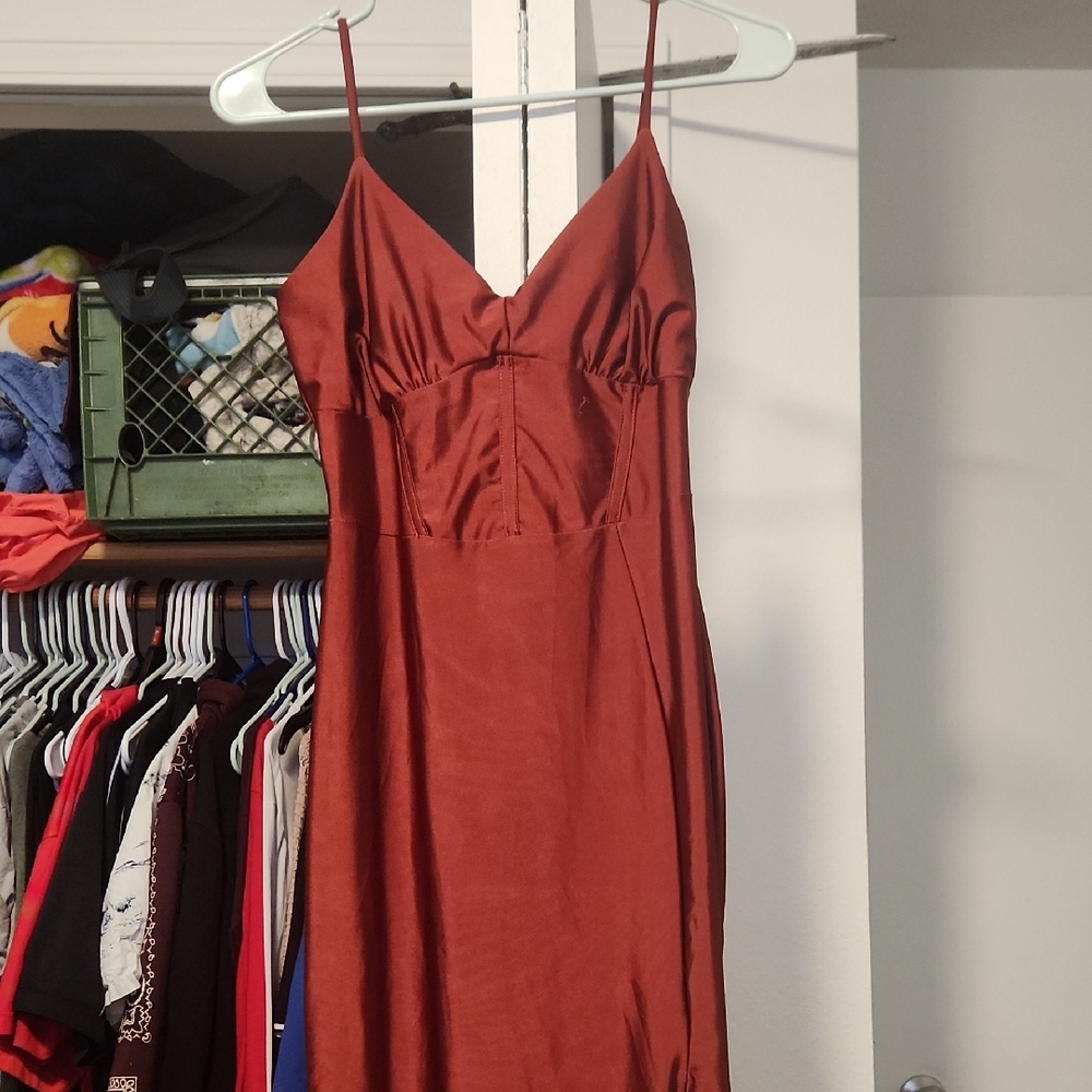 Elegant Rust Spaghetti Strap Dress